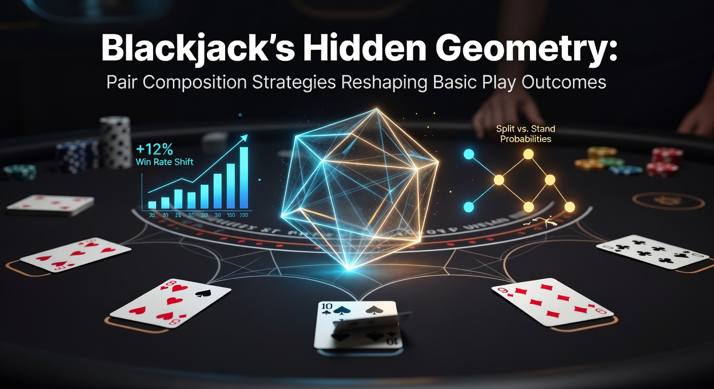Grafische Darstellung einer Blackjack-Tabelle mit hervorgehobenen Pair-Split-Optionen und geometrischen Mustern in der Kartenverteilung