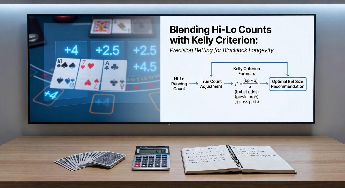 Diagramm zur Kelly-Bet-Anpassung basierend auf Hi-Lo-True-Count-Werten über eine Blackjack-Session