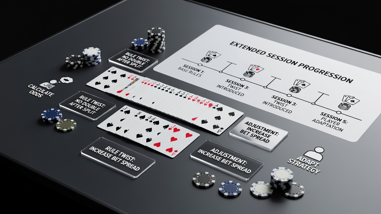 Player adjusting bets in single deck blackjack session with focus on rule impacts during prolonged play