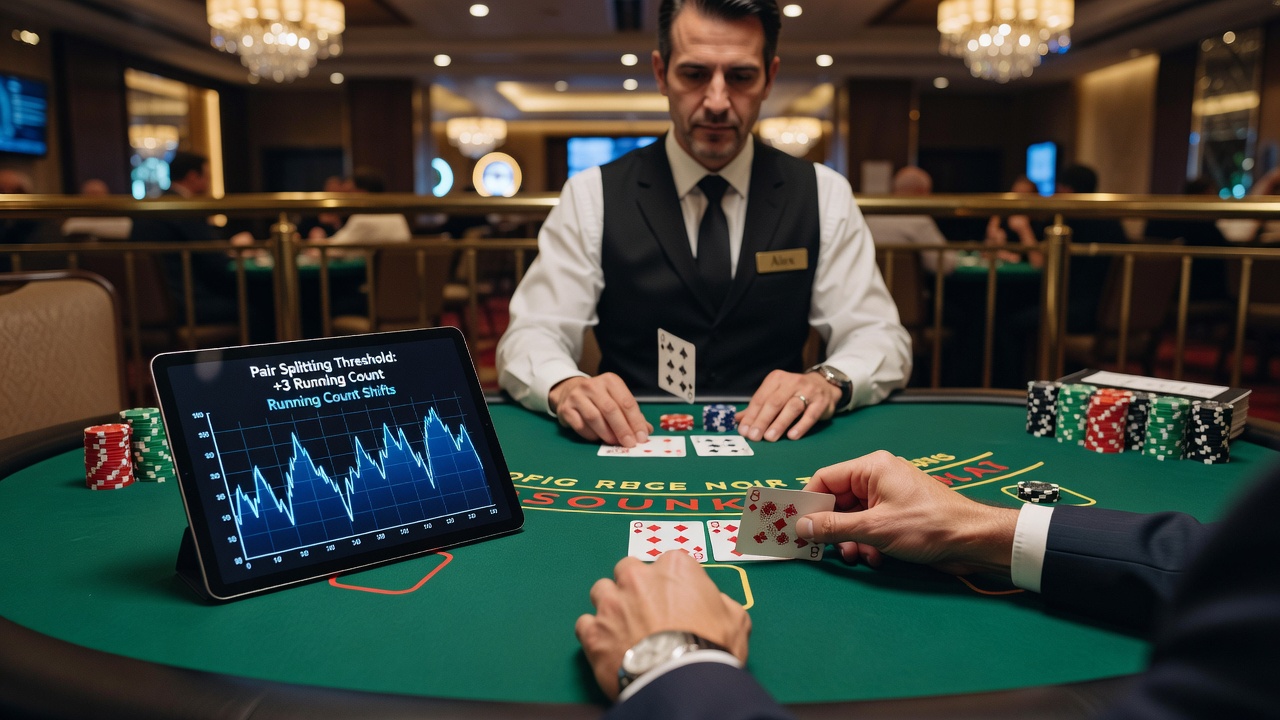 Tabelle mit Schwellenwerten für Paarsplits bei verschiedenen Running Counts in Single-Deck