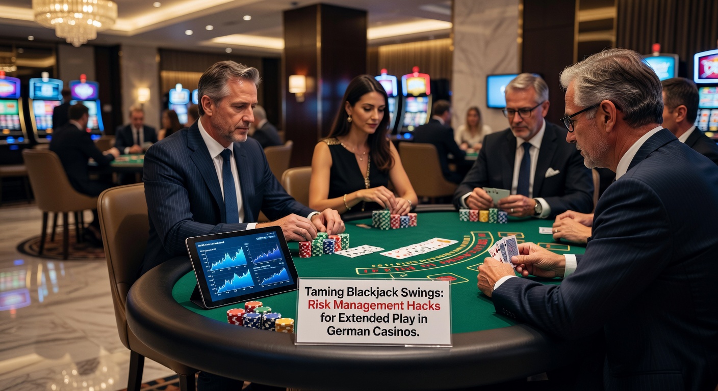 Grafik zur Bankroll-Entwicklung im Blackjack mit Schwankungskurven und Risikomanagement-Indikatoren